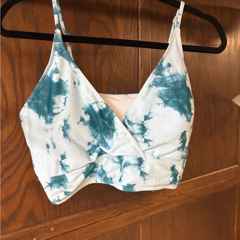 Teal Tie-Dye Bikini Top with high waisted bottoms